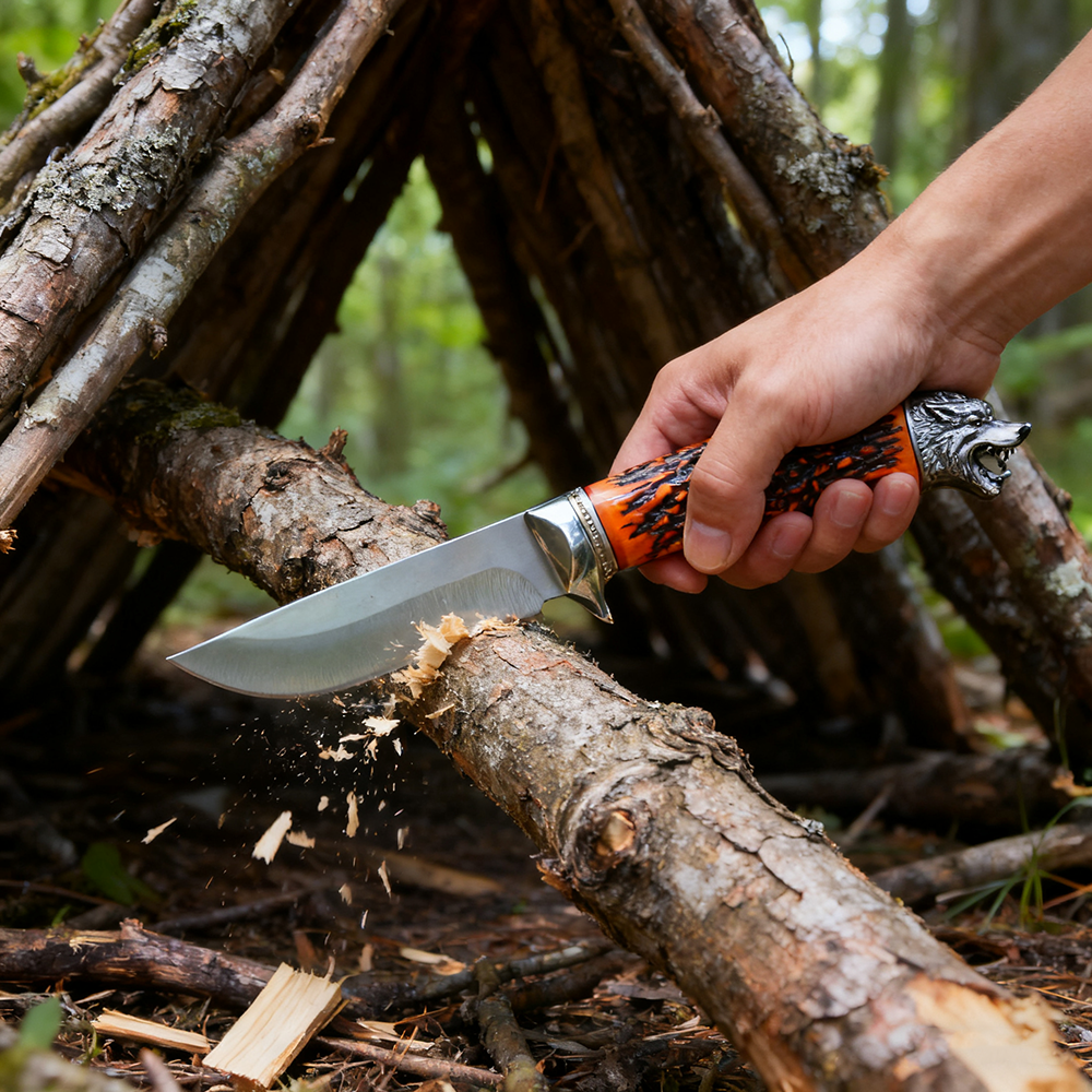 Hunting knife for building shelter