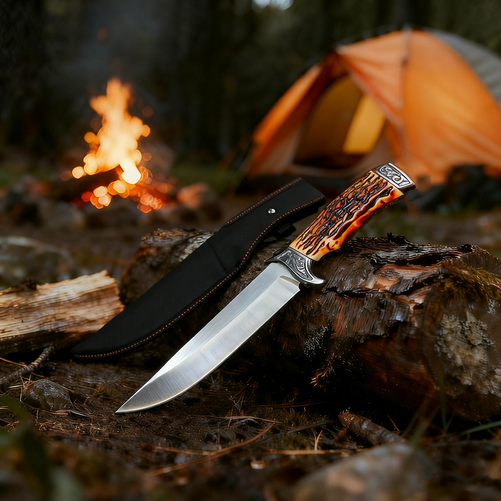 The hunting knife by the campfire