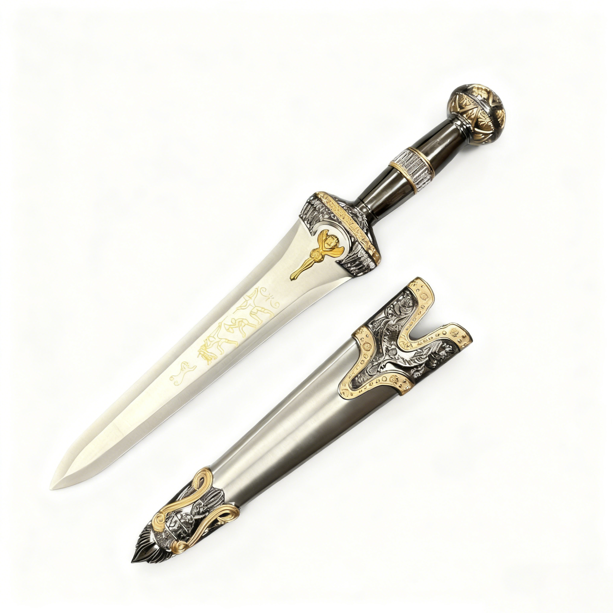 Roman Dagger and Scabbard on White Background
